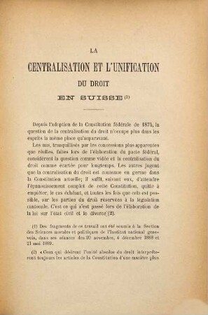 La centralisation et l'unification du droit en Suisse