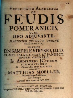 Exercitatio acad. de feudis Pomeranicis