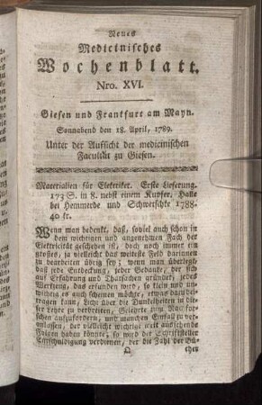 Nro. XVI. Sonnabend den 18. April, 1789.
