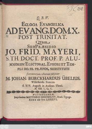 Ecloga Evangelica Ad Evang. Dom. X. Post Trinitat