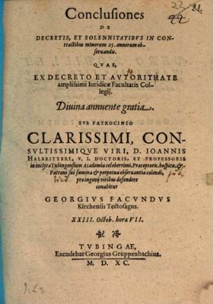 Conclusiones de decretis, et solennitatibus in contractibus minorum 25. annorum observandis