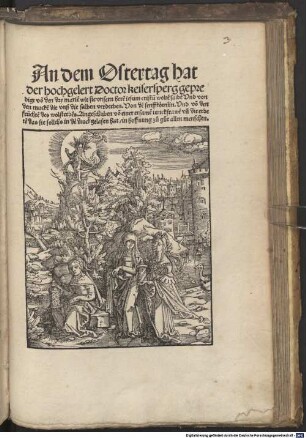 An dem Ostertag hat der hochgelert Doctor keisersperg gepredigt vo[n] den dry marie[n] wie sie vnsern here[n] iesum cristu wolte[n] salbe[n] Vnd von den mucke[n] die vnß die salben verderben