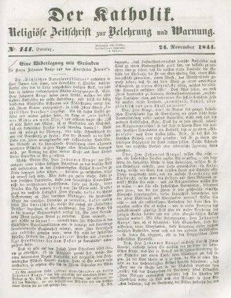 653-655 Eine Widerlegung mit Gründen für Herrn Johannes Ronge und das Frankfurter Journal