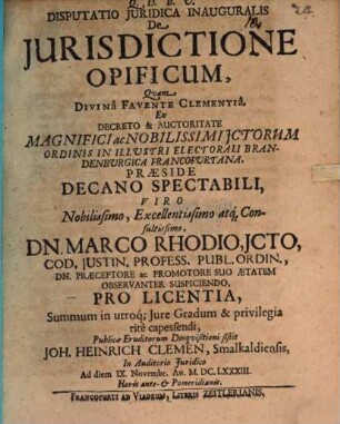 Disputatio Juridica Inauguralis De Jurisdictione Opificum