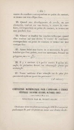 Composition mathématique pour l'admission a l'école centrale.