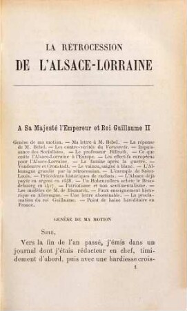 Mémoire pour la rétrocession de l'Alsace-Lorraine addressé à S. M. l'empereur et roi Guillaume II par Édouard Waldteufel