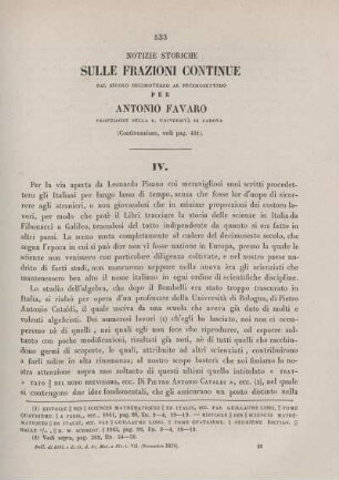 Notizie storiche sulle frazioni continue dal secolo decimoterzo al decimosettimo (continuazione, vedi pag. 451).