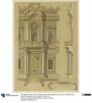 Festdekoration, Palast Mattei di Giore, Rom ,Seitenfassade, Ansicht, Grundriss, Schnitt