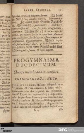 Progymnasma Duodecimum. Chartæ membranam consutæ.