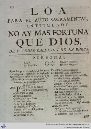 Loa para el Auto Sacramental No ay mas Fortuna que Dios.