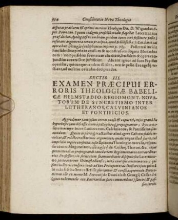 Sectio III. Examen Præcipui Errobis Theologiæ Babelicæ Helmstadio-Regiomont [...]