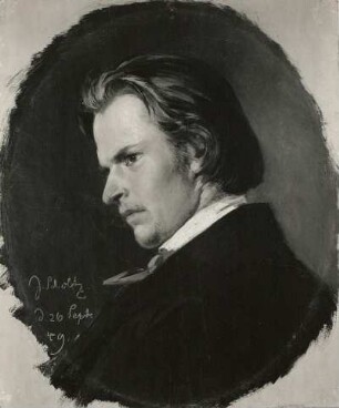Bildnis eines jungen Mannes : Julius Scholtz (1825-1893). Bildnis eines jungen Mannes. Pappe/Leinwand, 26 x 21,3 cm, 1849. Dresden: Galerie Neue Meister 2274 H