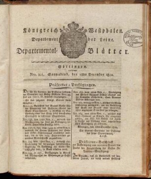 Nro. 101. Sonnabend, den 15ten December 1810 [-] Nro. 104. Sonnabend, den 29ten December 1810