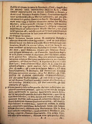Illustrissimo Domini Bianchi Feretrana Manutentionis. Pro Ill. Communitate Maciani. Contra Ill[ustrissi]mum D. Petrum Zucchi nomine &c. : Responsio