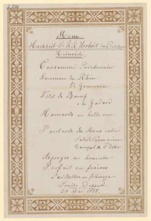 Menükarte : Hochzeit Sr. K.K. Hoheit des Prinzen Heinrich