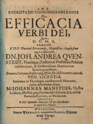 Exercitatio Theologica Solennis De Efficacia Verbi Dei
