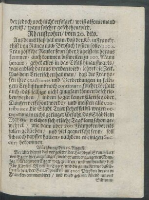 Würtzburg/ den 26. Augusti.
