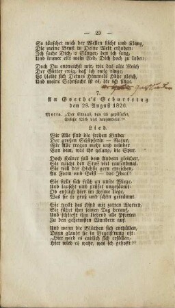 7. An Goethe's Geburtstag den 28. August 1826