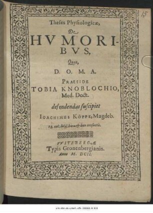 Theses Physiologicae, De Humoribus