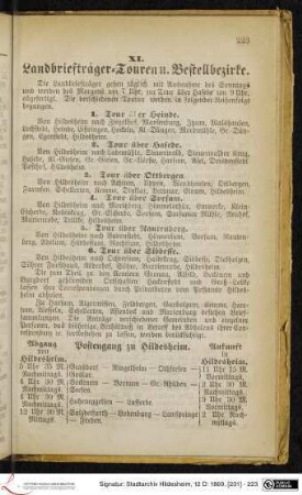 XI. Landbriefträger-Touren u. Bestellbezirke.