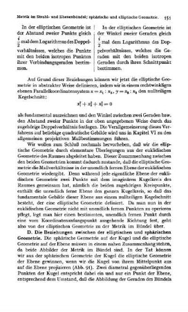 D. Die Beziehungen zwischen der elliptischen und sphärischen Geometrie.