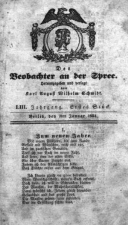 1. Stück, 2. Januar 1854