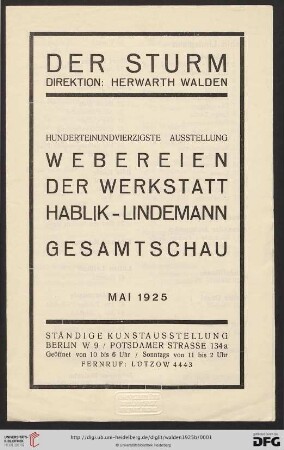 Webereien der Werkstatt Hablik-Lindemann : Gesamtschau, Mai 1925