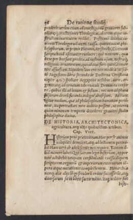 De Historia, Architectonica, agricultura, atque aliis quibusdam artibus. Cap. VIII.