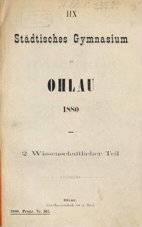 Schulnachrichten. 1879/80 = Jg. 8