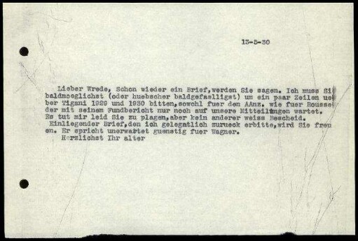 G. Karo an W. Wrede