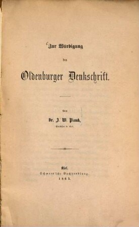 Zur Würdigung der Oldenburger Denkschrift