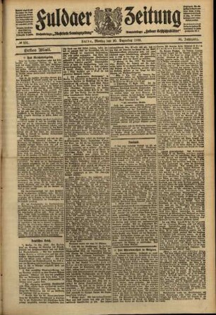 Erste Ausgabe vom Montag, den 20. Dezember 1909.