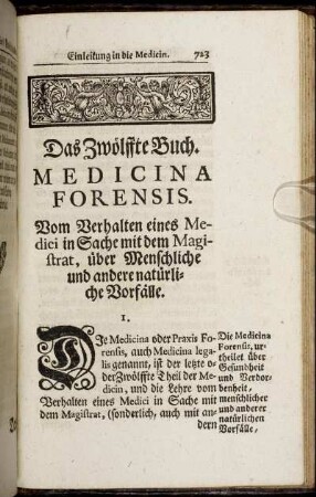 Das Zwölfte Buch. Medicina Forensis.