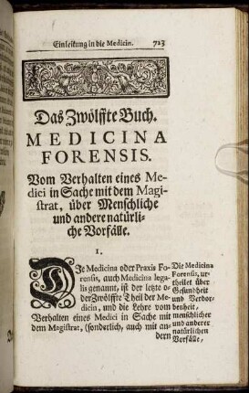 Das Zwölfte Buch. Medicina Forensis.