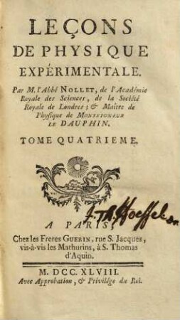 Leçons de physique expérimentale, 4