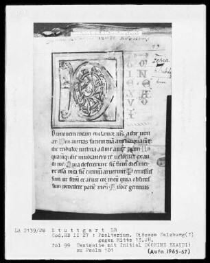 Psalterium — Initiale D (omine exaudi), Folio 99recto