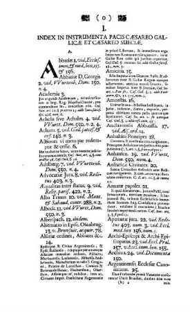 I. Index In Instrumenta Pacis Cæsareo Gallicæ Et Cæsareo Sueciæ.
