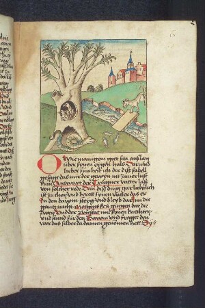 Der Vogel im Nest, sein Nachbar die gefräßige Schlange und das Tier, das einem Hund gleicht; (Kapitel II: Von dem Löwen und dem Ochsen)