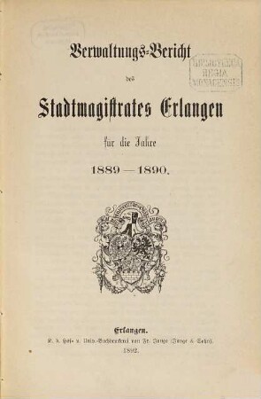 Verwaltungsbericht. 1889/90 (1892