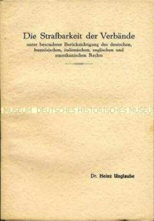 Dissertation von Dr. Heinz Unglaube zur vergleichenden Rechtsprechung