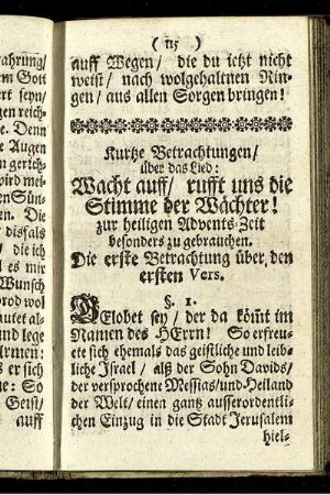 Kurtze Betrachtungen über das Lied: Wacht auff rufft uns die Stimme der Wächter! ...