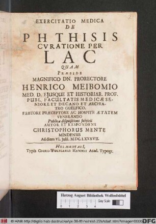 Exercitatio Medica De Phthisis Curatione Per Lac
