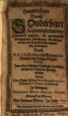 Handbüchlein, darin ... Bequemlichkeiten vorgeschrieben werden