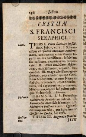 256-271, Festum S. Francisci Seraphici; Festum S. Francisci de Borgia; Festum S. Theresiae; Festum S. Stanislai de Kostka; Festum S. Ursulae Virg. & Mart.; Festum S. Francisci Xaverii
