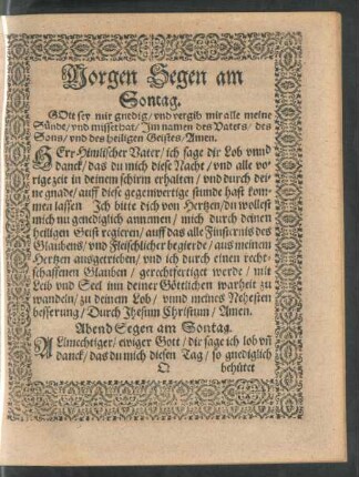 Morgen Segen am Sontag.