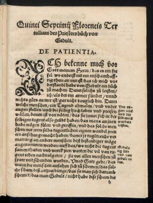 Quinti Septimii Florentis Tertulliani des Priesters buch von Gedult.
