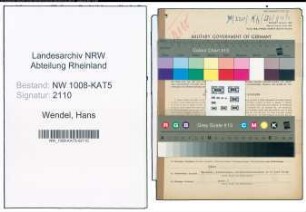 Entnazifizierung Hans Wendel , geb. 22.02.1902 (Geschaeftsfuehrer)