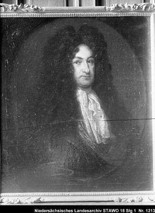 Gottfried Wilhelm Leibniz (älterer Positivabzug vorhanden) Ölbild von Scheits in der Bibliothek zu Wolfenbüttel (aufgenommen im Sommer 1916)
