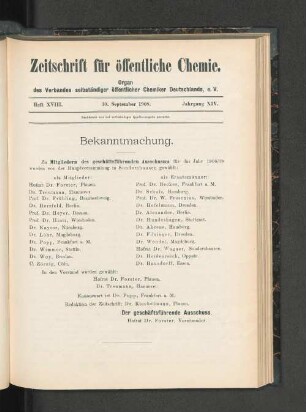 Heft XVIII. 30. September 1908. XIV. Jahrgang.