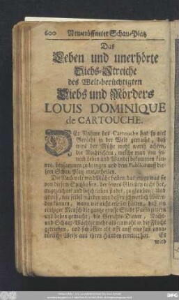 [XI.] Das Leben und unerhörte Diebs-Streiche des Welt-berüchtigten Diebs und Mörders Louis Dominique de Cartouche.